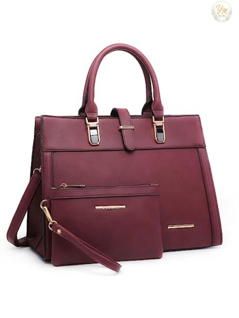 Vegan Leather Satchel Tote Top Handle Work Bag with Wristlet